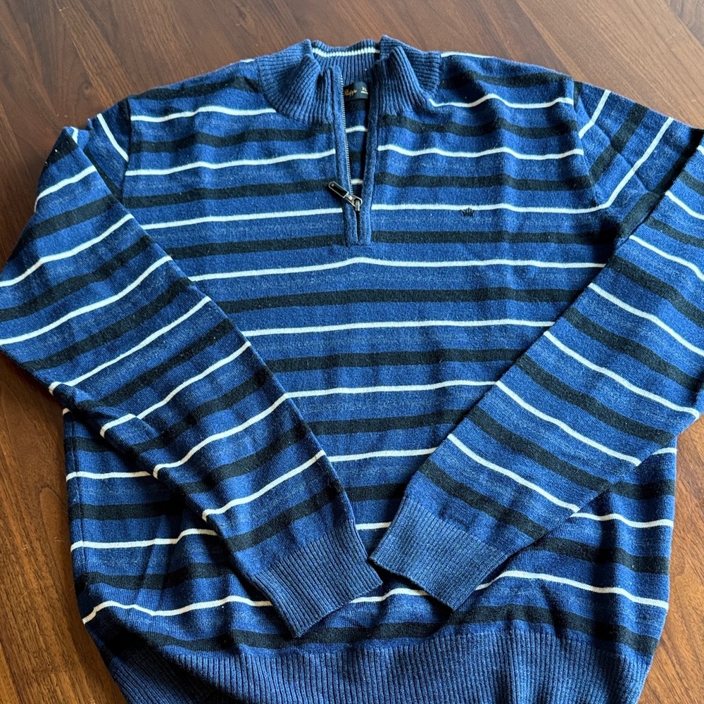 Louis philippe Men's Blue Striped Half-Zip Sweater - xl - merino